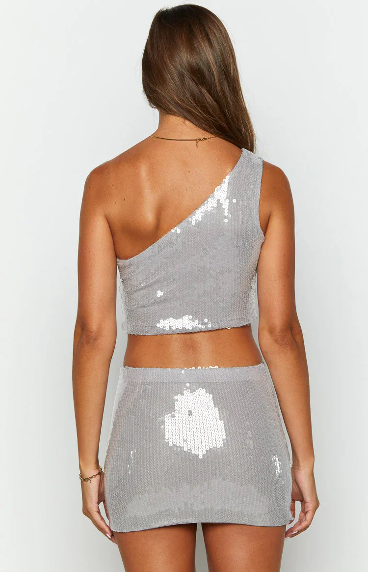 Starlight Sequin Crop Top | Silver