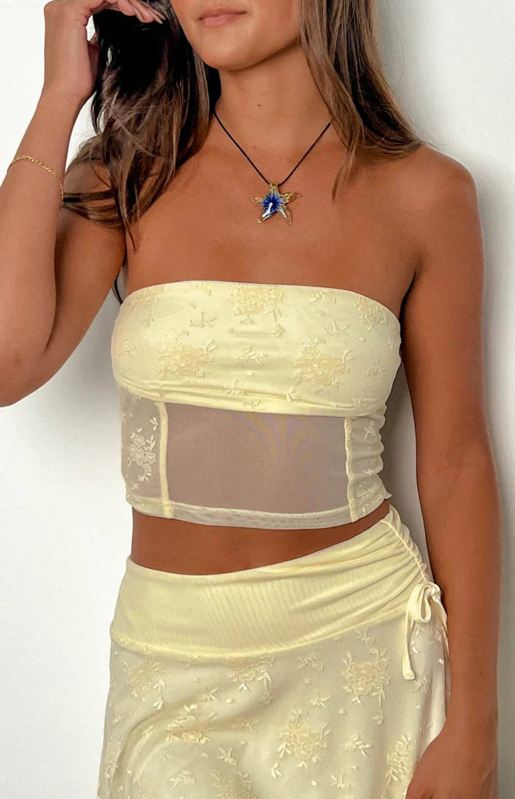 Stay Strapless Mesh Corset Top | Yellow