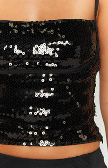 Stellar Sequin Low Back Top | Black