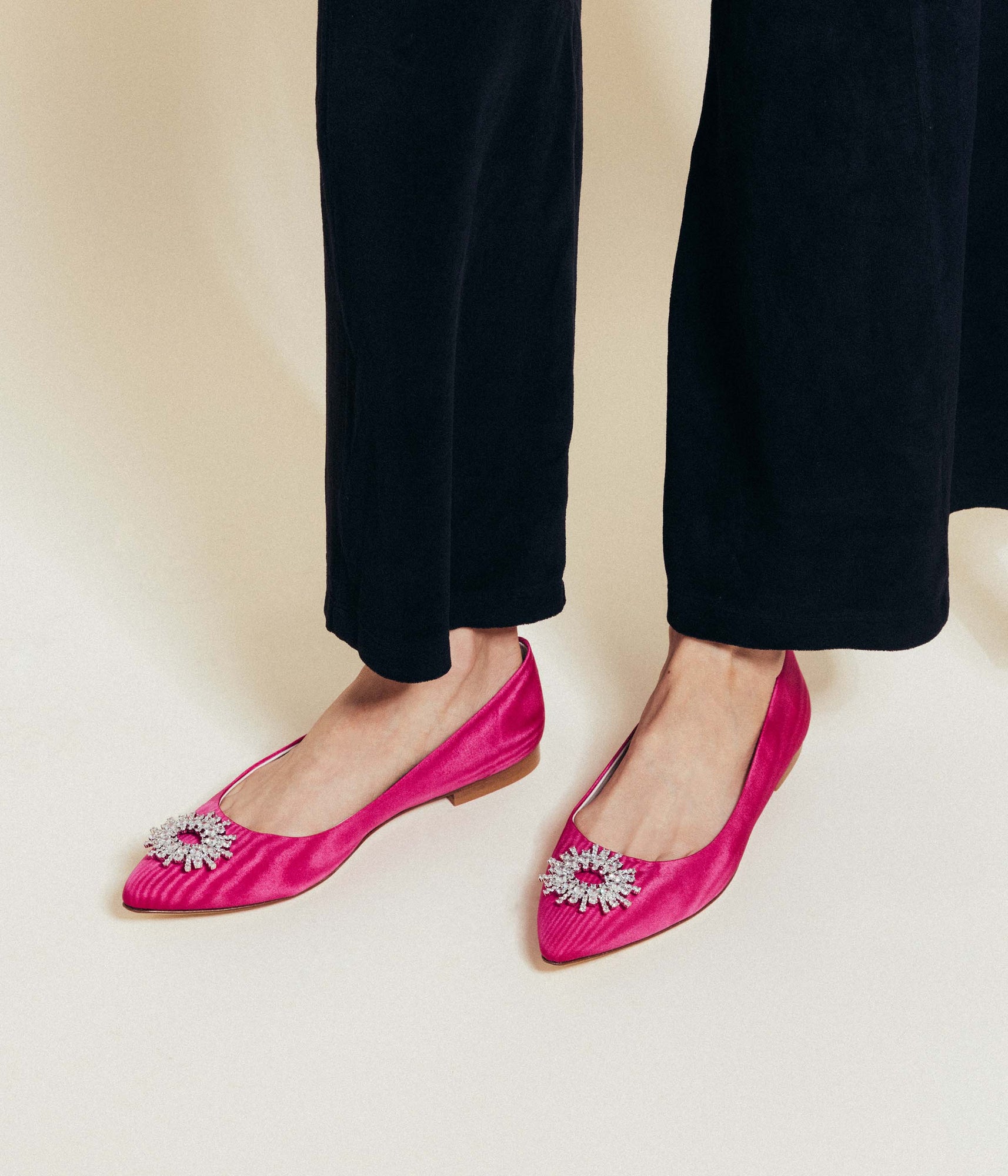 Stevie Ballerina Flats in Pink Silk Moire - Loren Hope