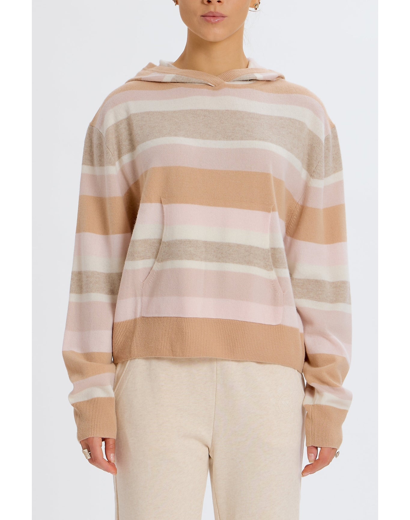 Striped Cashmere Blend Hoodie | Camel Combo