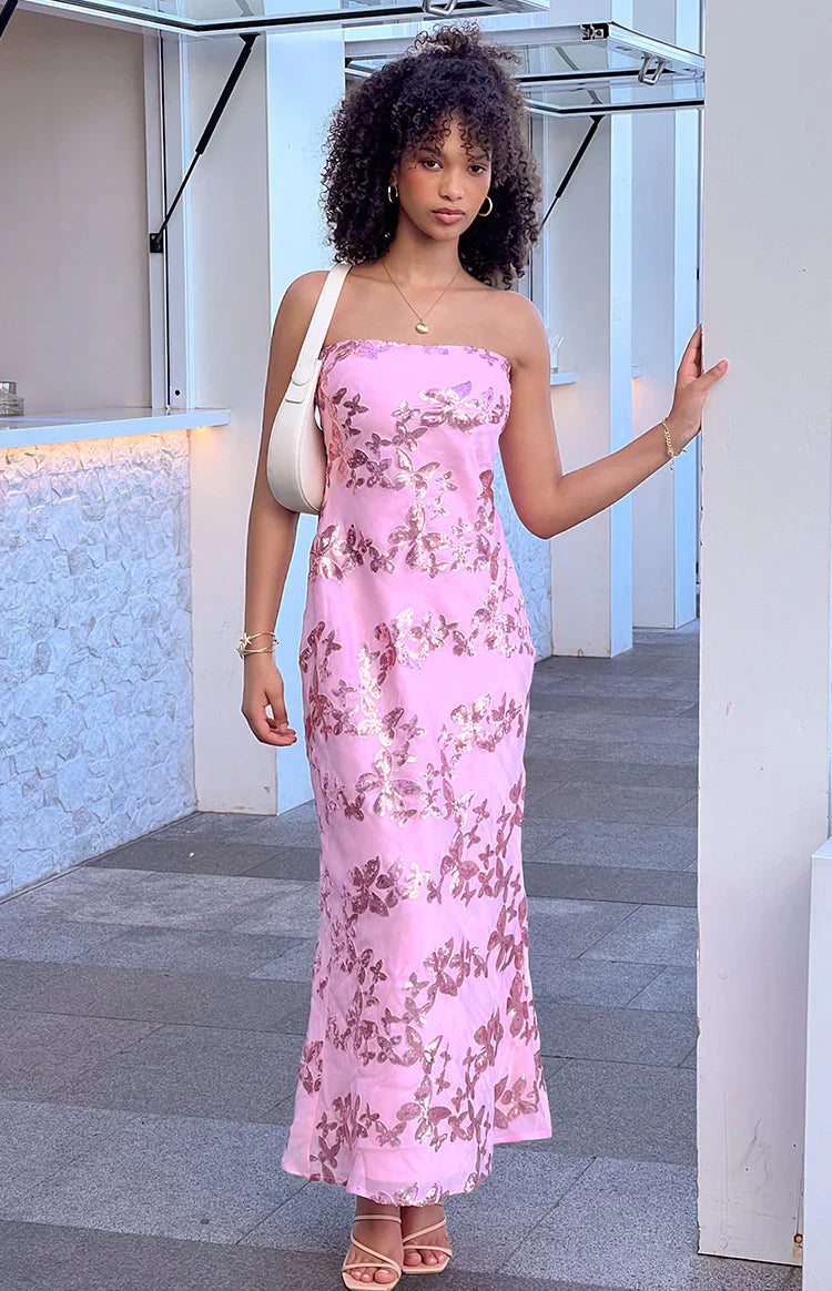 Tari Butterfly Sequin Maxi Dress | Pink