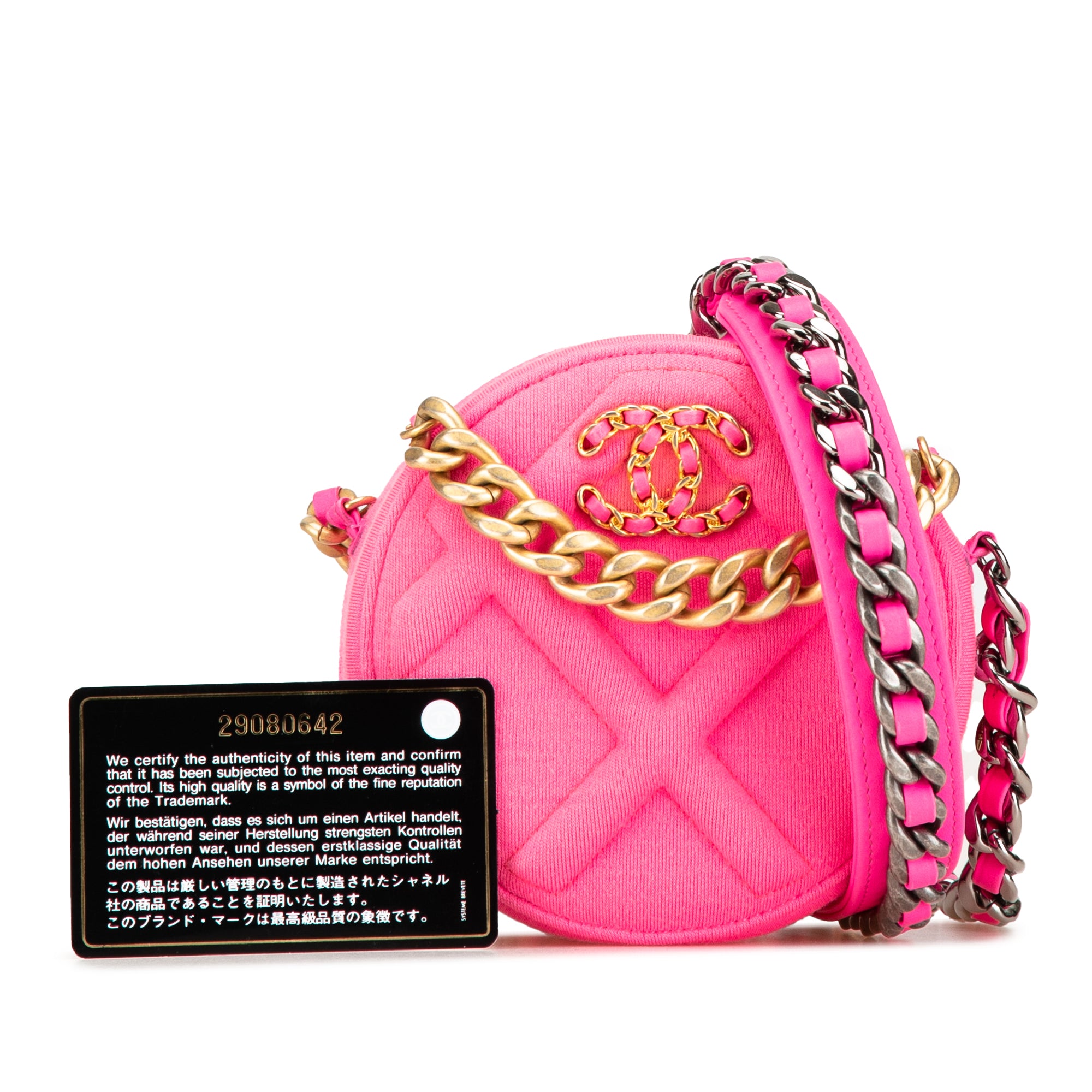 Chanel | Pre-Owned Jersey 19 Round Clutch on Chain | Pink/Hot Pink