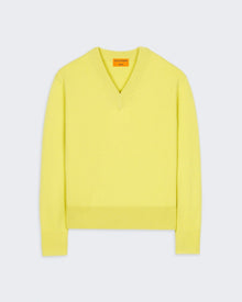 The V - Lemon women's lightweight 100% cashmere V-neck sweater with ribbed cuffs and hem.
