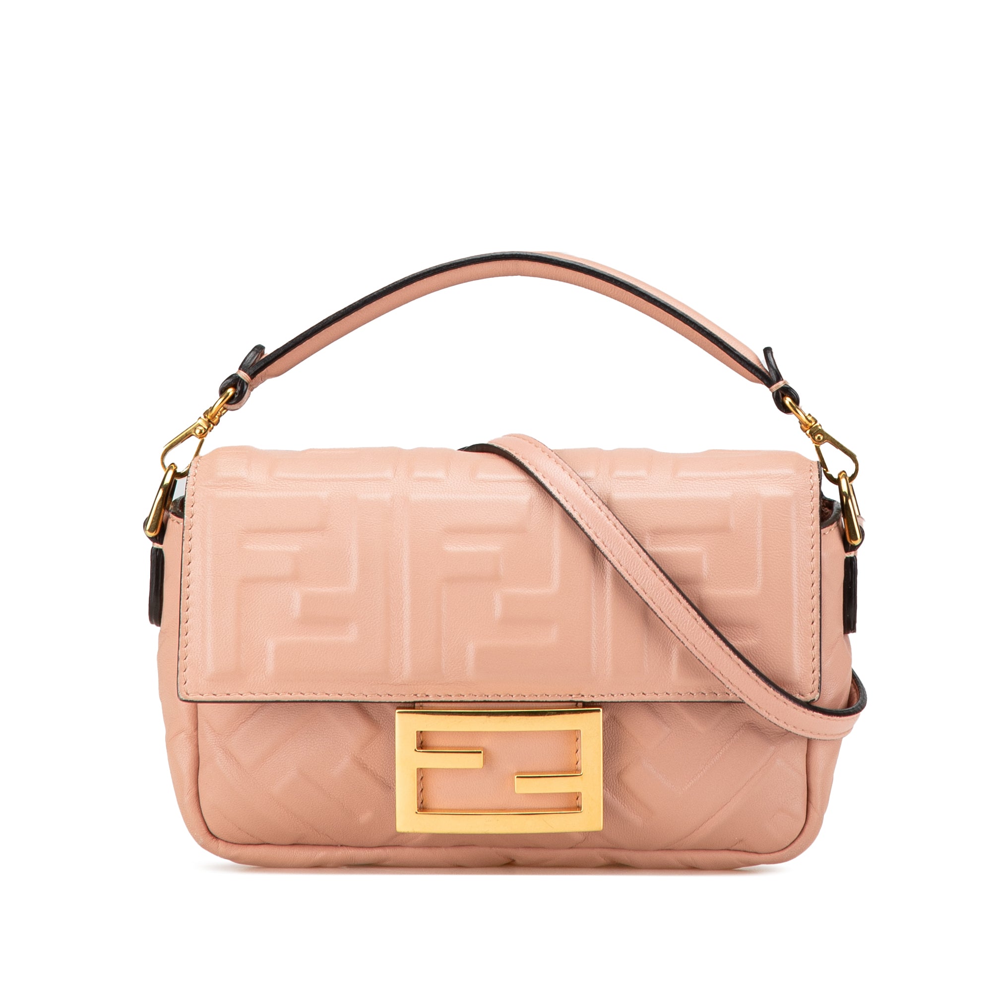 Fendi | Pre-Owned Mini Zucca Embossed Leather Baguette Satchel | Pink/Light Pink