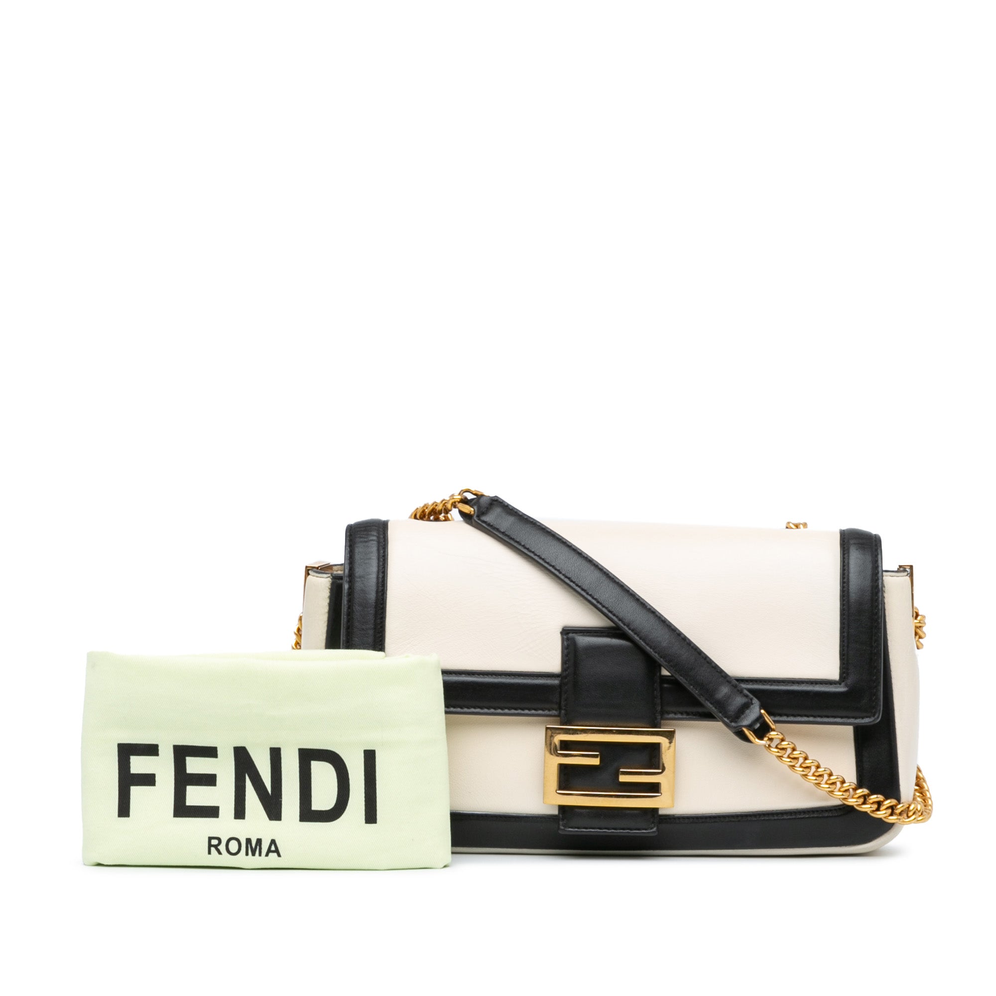 Fendi | Pre-Owned Bicolor Leather Chain Baguette | White
