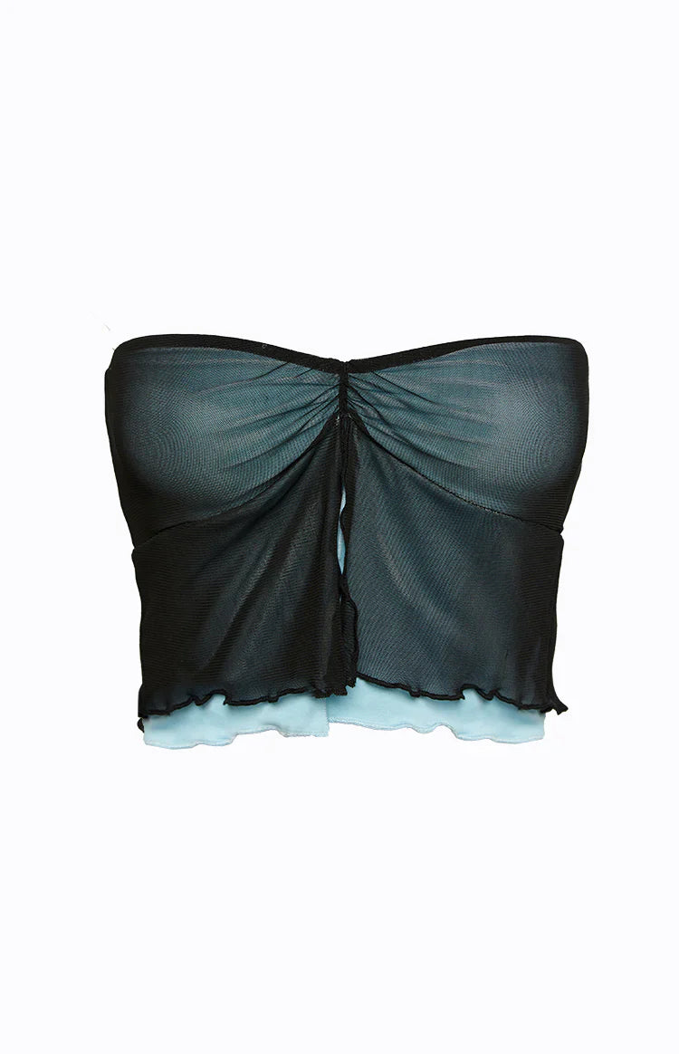 Taytum Contrast Mesh Top | Blue