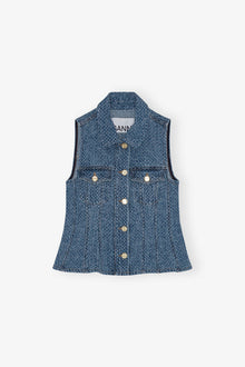 Textured Denim Vest | Mid Blue Stone