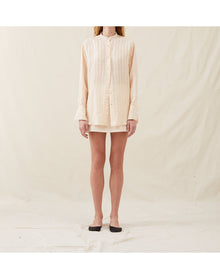 The Collarless Shirt | Sheer Cream Stripe
