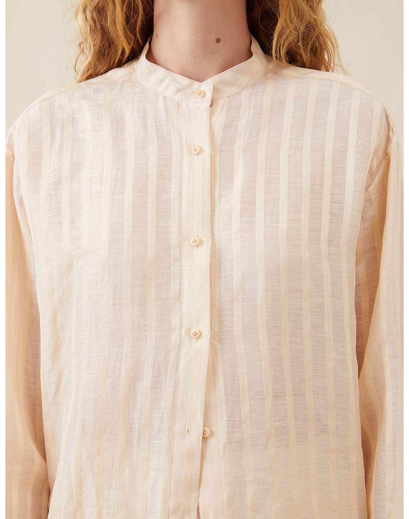 The Collarless Shirt | Sheer Cream Stripe