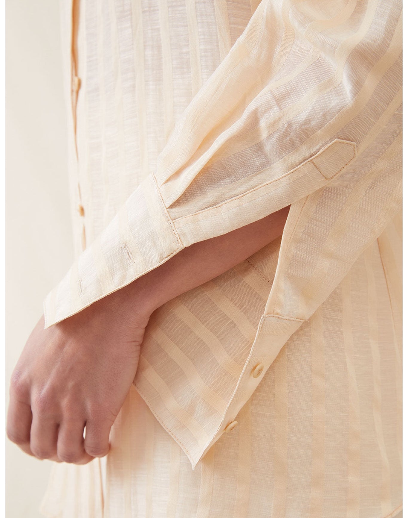 The Collarless Shirt | Sheer Cream Stripe