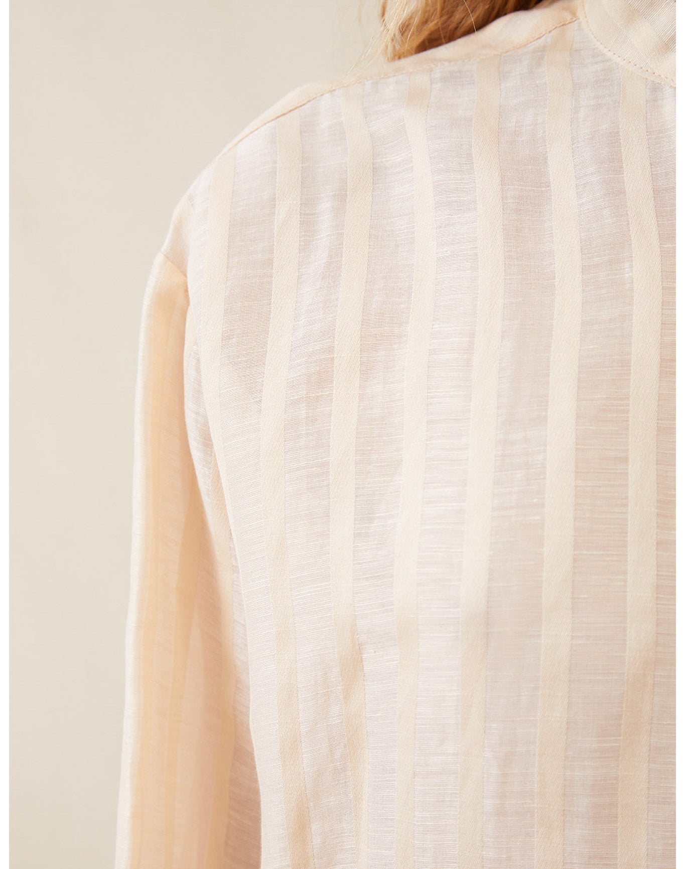 The Collarless Shirt | Sheer Cream Stripe