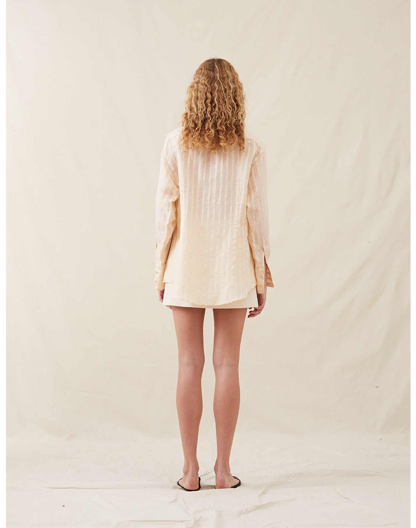 The Collarless Shirt | Sheer Cream Stripe