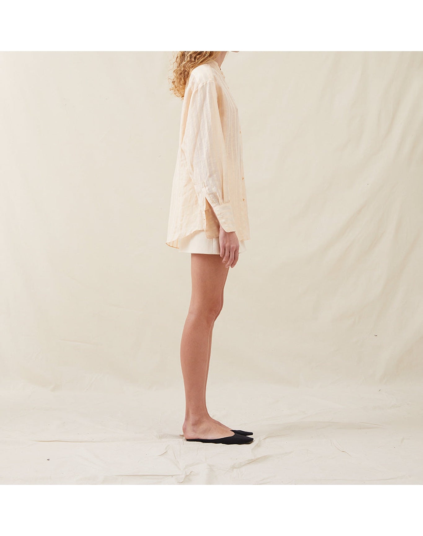 The Collarless Shirt | Sheer Cream Stripe