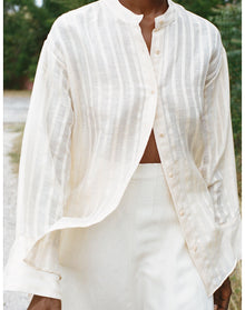 The Collarless Shirt | Sheer Cream Stripe