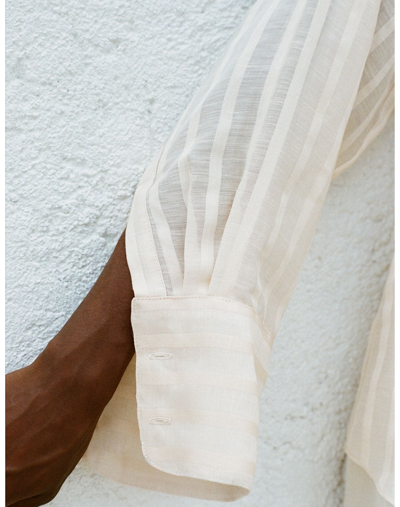 The Collarless Shirt | Sheer Cream Stripe