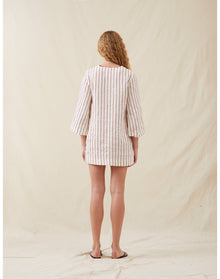 The Mini Caftan In Ticking Stripe | Washed Burgundy