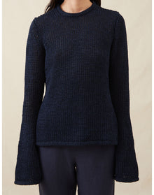 The Open-Weave Crewneck | Navy Melange