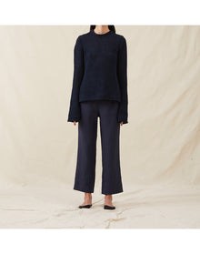 The Open-Weave Crewneck | Navy Melange