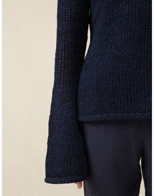 The Open-Weave Crewneck | Navy Melange