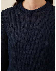 The Open-Weave Crewneck | Navy Melange