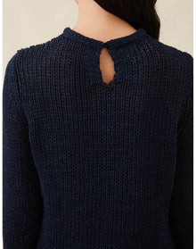 The Open-Weave Crewneck | Navy Melange