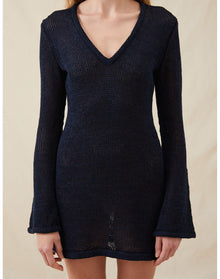 The Open-Weave Mini Dress | Navy Melange