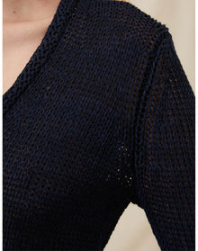 The Open-Weave Mini Dress | Navy Melange