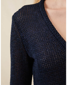 The Open-Weave Mini Dress | Navy Melange