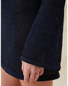 The Open-Weave Mini Dress | Navy Melange