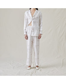 The Silk Relaxed Pants with Painted Figures | Cream / Sepia