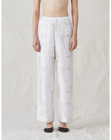 The Silk Relaxed Pants with Painted Figures | Cream / Sepia