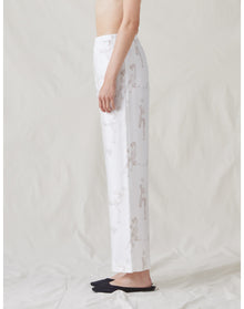 The Silk Relaxed Pants with Painted Figures | Cream / Sepia