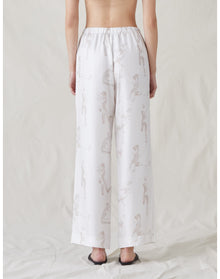 The Silk Relaxed Pants with Painted Figures | Cream / Sepia