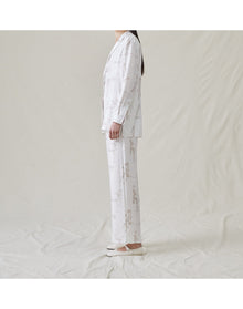 The Silk Relaxed Pants with Painted Figures | Cream / Sepia