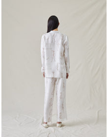 The Silk Relaxed Pants with Painted Figures | Cream / Sepia
