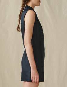 Womens | The Mini Dress in Linen Herringbone | Midnight