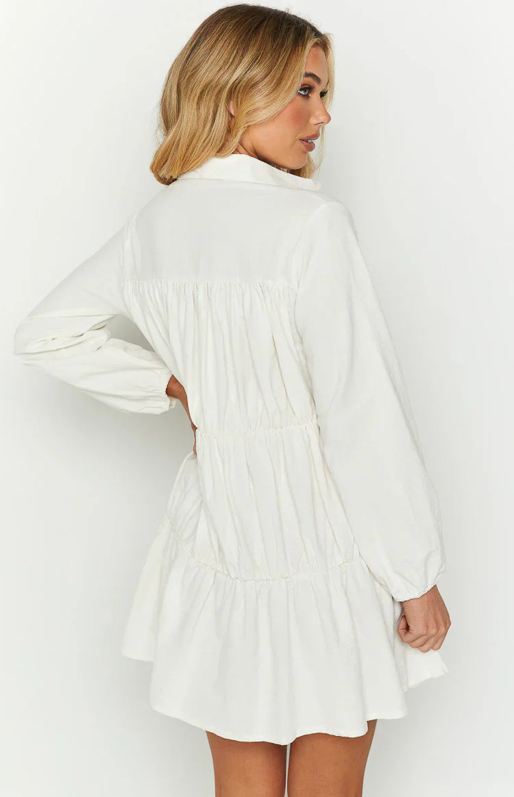 Theodossia Tiered Long Sleeve Dress | White