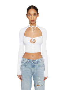 Womens | Thermal Knit Tie Top | White