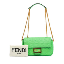 Fendi | Pre-Owned Zucca Embossed Leather Chain Midi Baguette - I | Green/Light Green