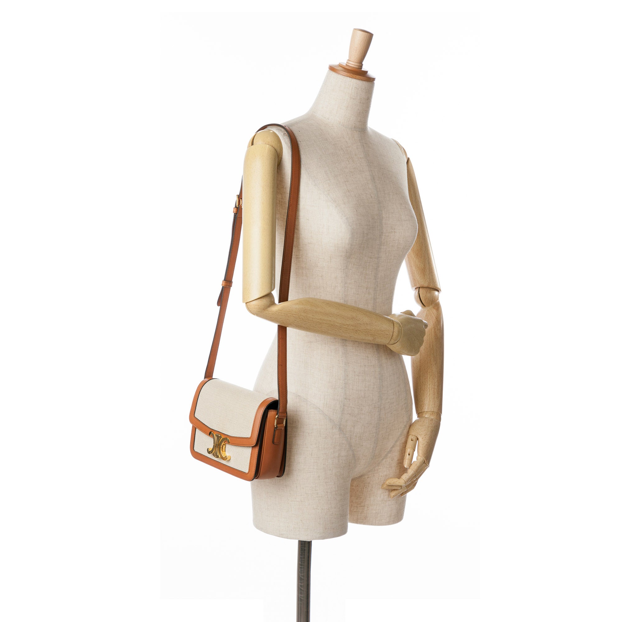 Celine | Pre-Owned Teen Canvas and Calfskin Triomphe Crossbody | Brown/Beige