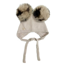 Unisex | Honeycomb Cashmere Bonnet with Animal Print Poms | Beige
