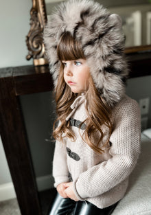 Unisex | Honeycomb Cashmere Pram Coat with Animal Print Trim | Beige