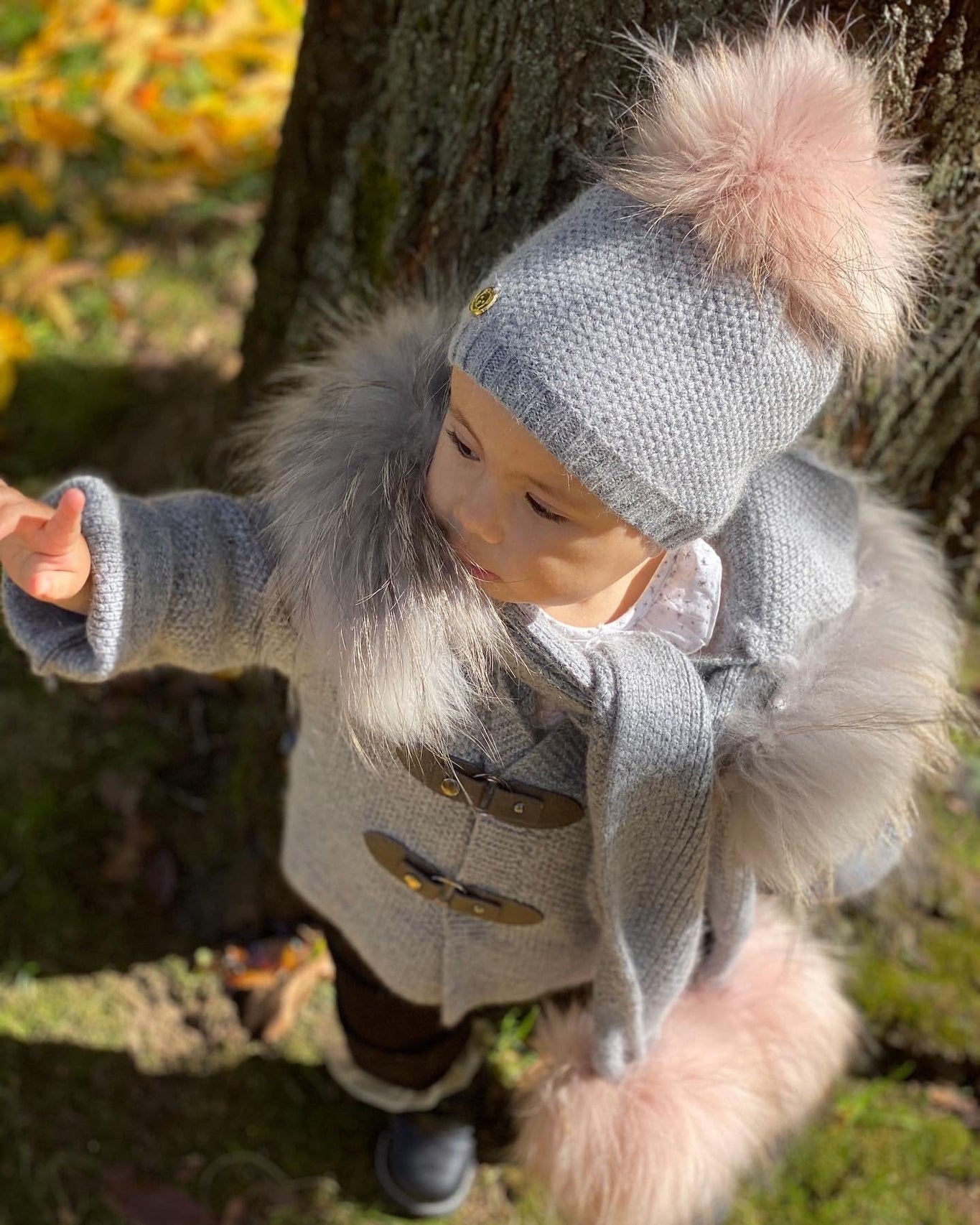 Unisex | Honeycomb Grey Cashmere Pram Coat with Grey Trim | Gray
