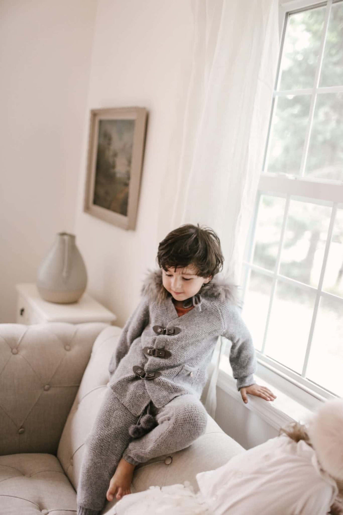 Unisex | Honeycomb Grey Cashmere Pram Coat with Grey Trim | Gray