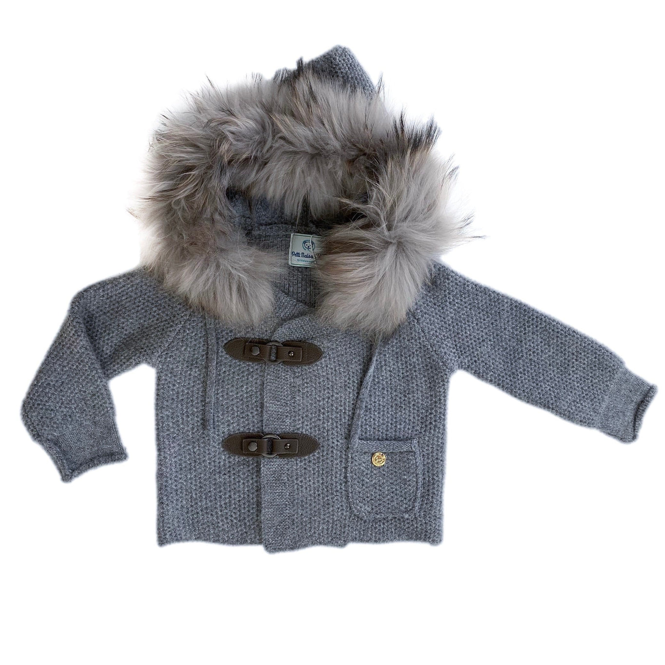 Unisex | Honeycomb Grey Cashmere Pram Coat with Grey Trim | Gray
