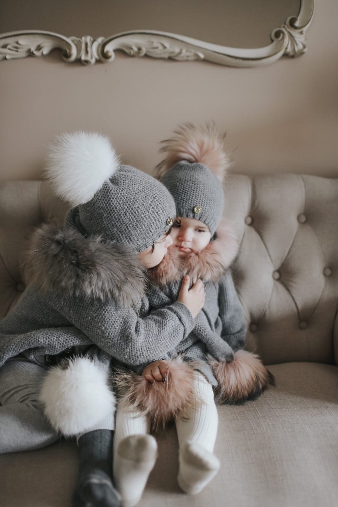 Unisex | Honeycomb Grey Cashmere Pram Coat with Grey Trim | Gray
