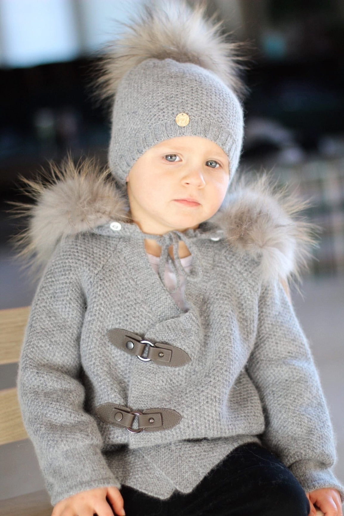 Unisex | Honeycomb Grey Cashmere Pram Coat with Grey Trim | Gray