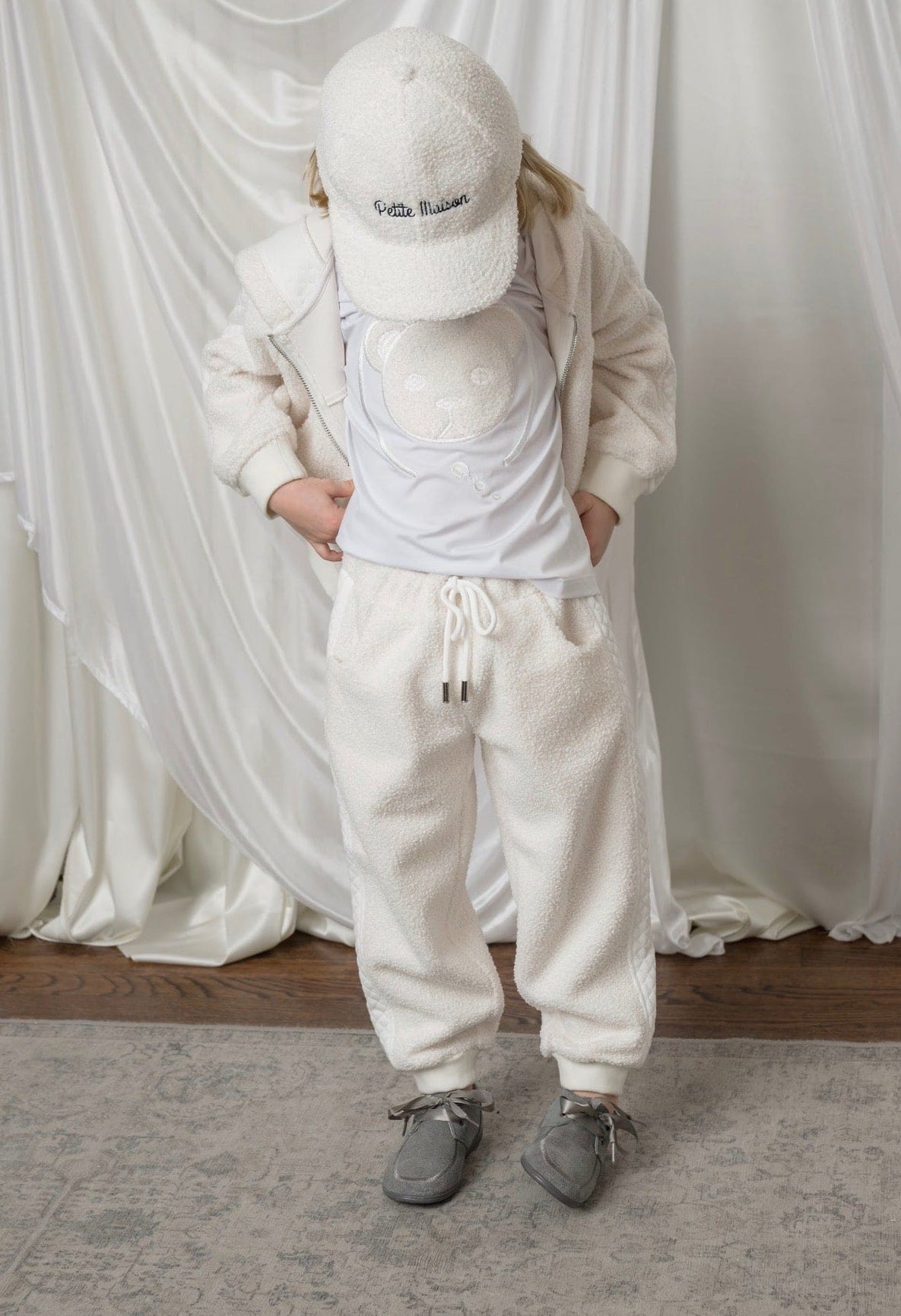 Unisex | Pima Cotton Teddy T-Shirt | White x Beige