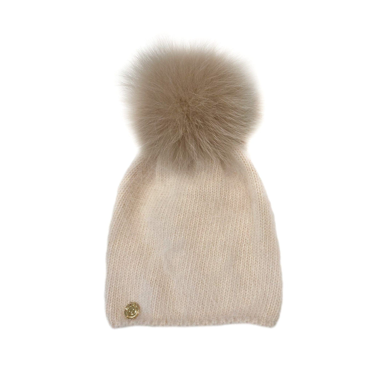 Unisex | Vanya Beige Cashmere Kids' Fox Fur Beanie Hat | Oatmeal